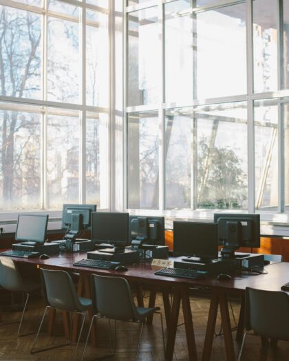 computer lab surrounded by natural light windows