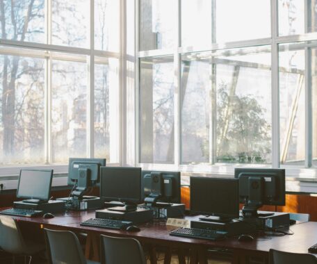 computer lab surrounded by natural light windows