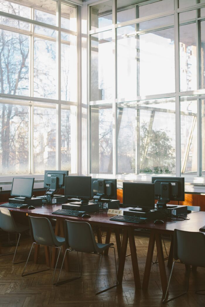 computer lab surrounded by natural light windows